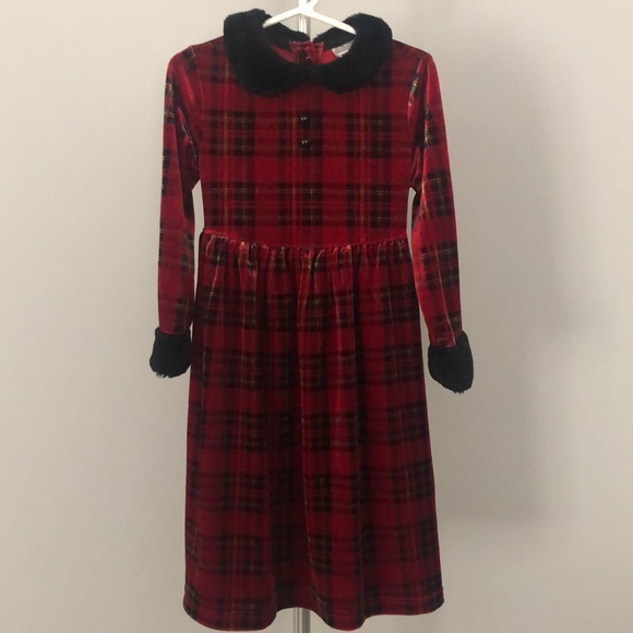 Perfectly Dressed Velour Christmas Holiday Dress in Red Plaid Sz 5t - Picture 1 of 9
